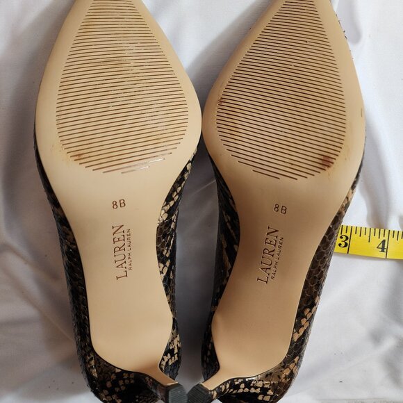 LAUREN RALPH LAUREN SIZE 8B SNAKESKIN 3" HEELS CLASSY SOPHISTICATED WORN ONCE - Picture 8 of 9